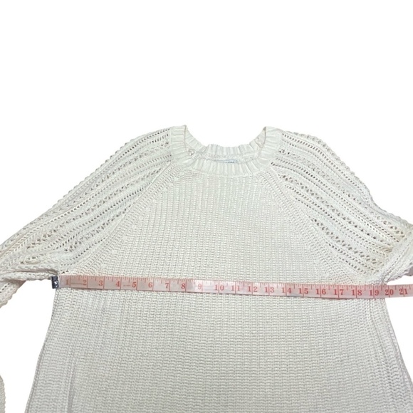 AMERICAN EAGLE Cotton Blend Cream Cropped Rib Knit Pointelle Sleeves Sweater M - Picture 5 of 8